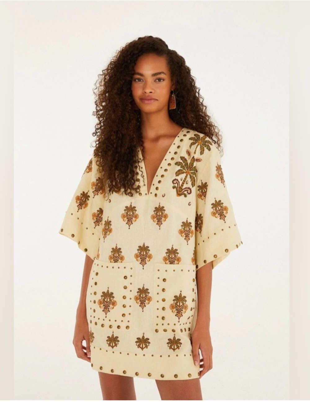 Farm Rio Coconut Tree Tapestry Tunic Mini Dress Sand size small NWT